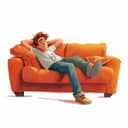 Digital illustration of a man relaxing on a couch at home, isolated, white background